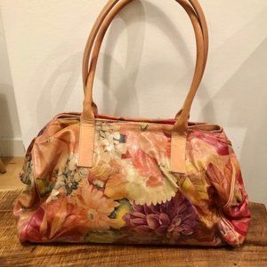 Italian Leather Maurizio Taiuti Hand painted floral handbag
